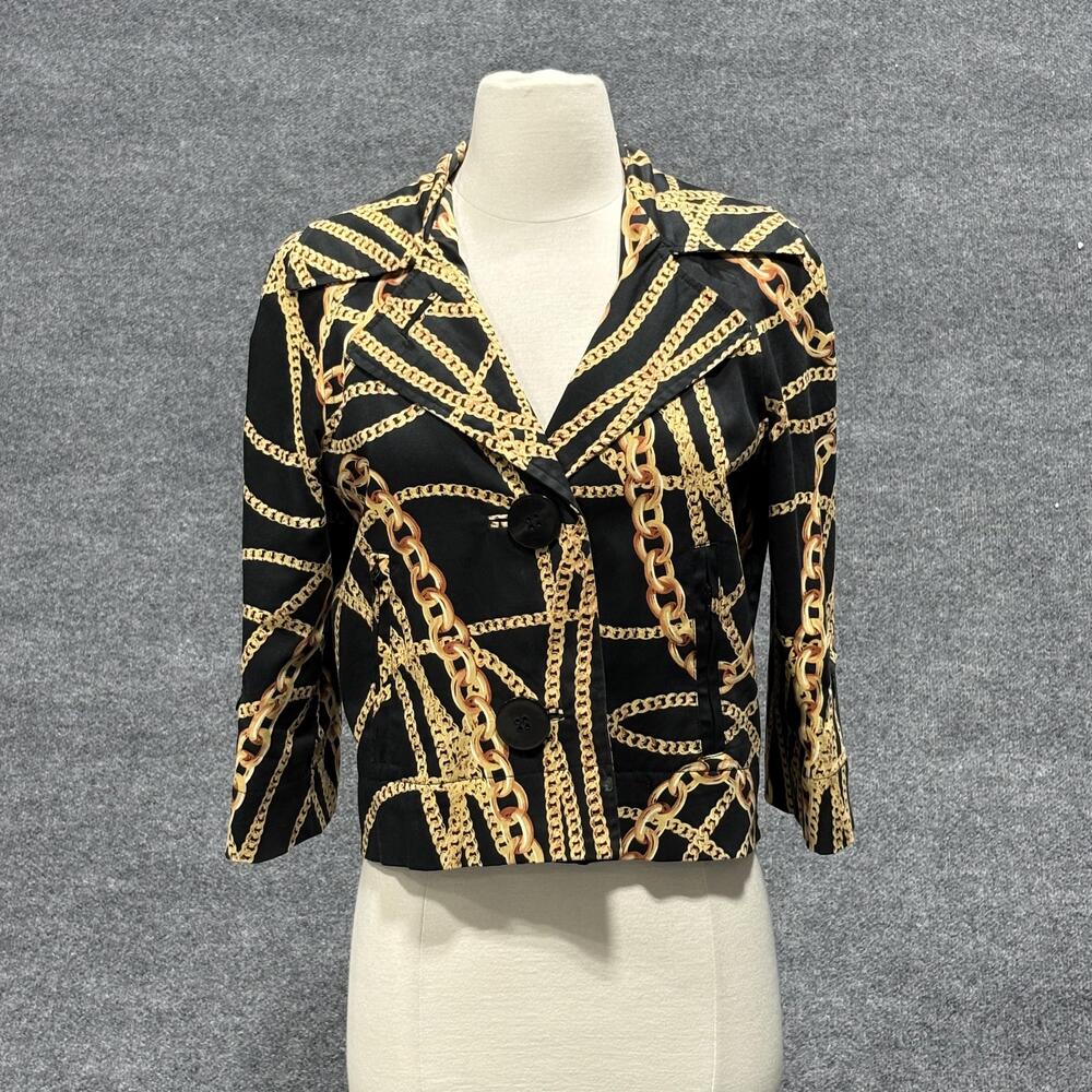 Patrick Christopher Blazer Womens Small Chain Print Cropped Jacket Chic